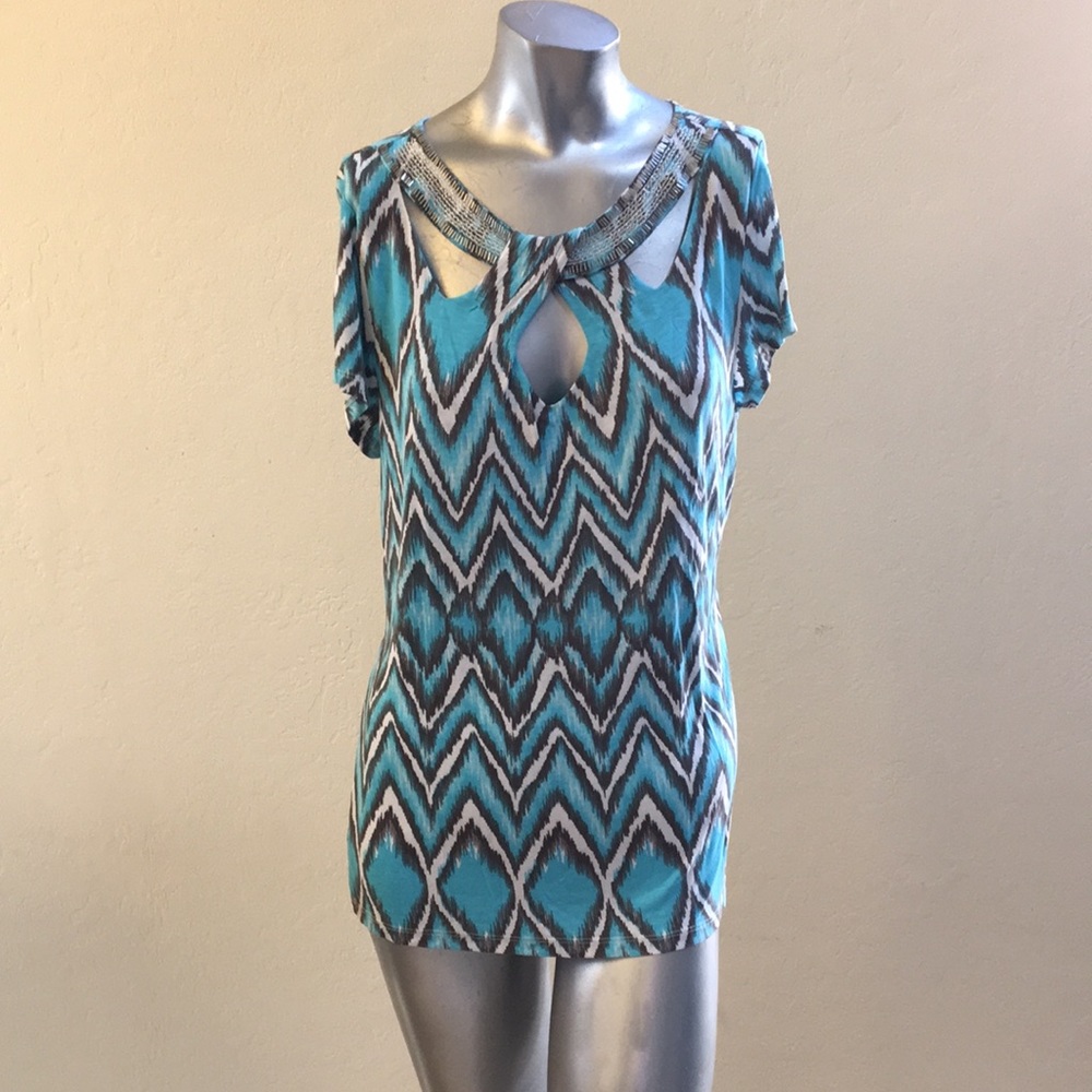 I.N.C . Teal geometrical design, size XL